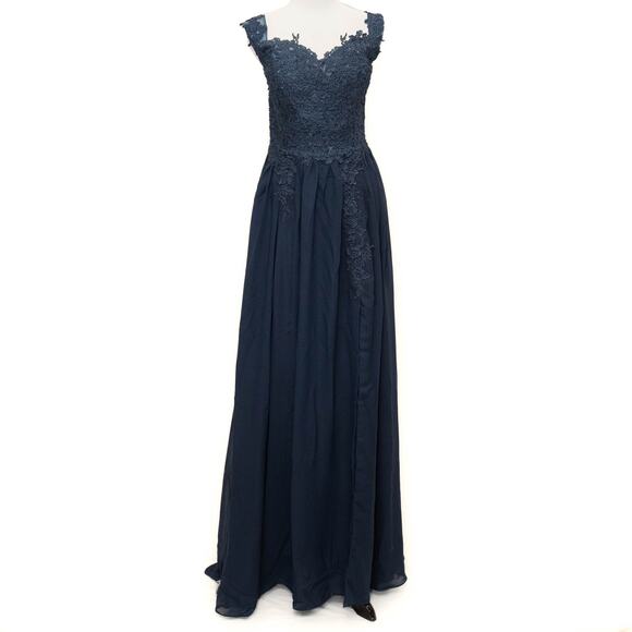 Lavetir Navy Blue Formal Ball Prom Bridesmaid Gown Dress Size 14 - Picture 2 of 15